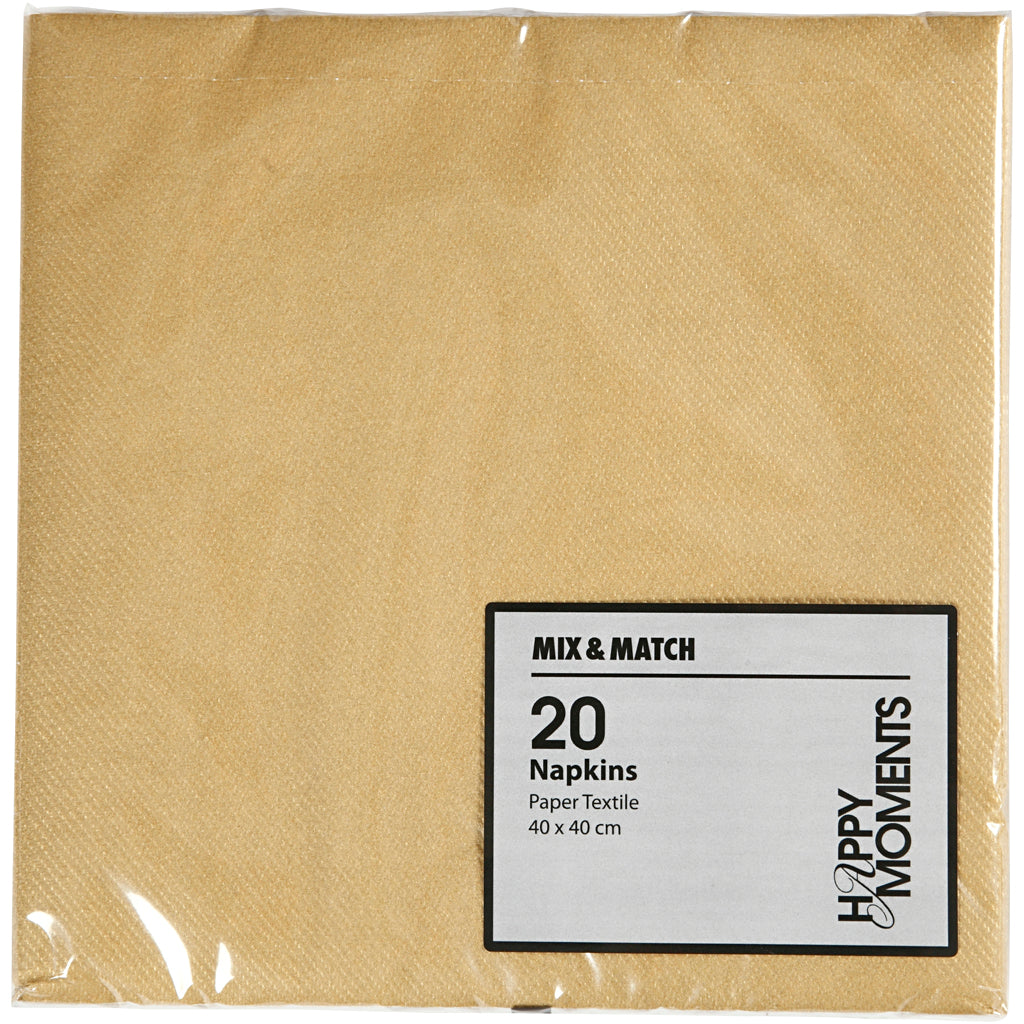 Servietter, str. 40x40 cm, 60 g, guld, 20 stk./ 1 pk.