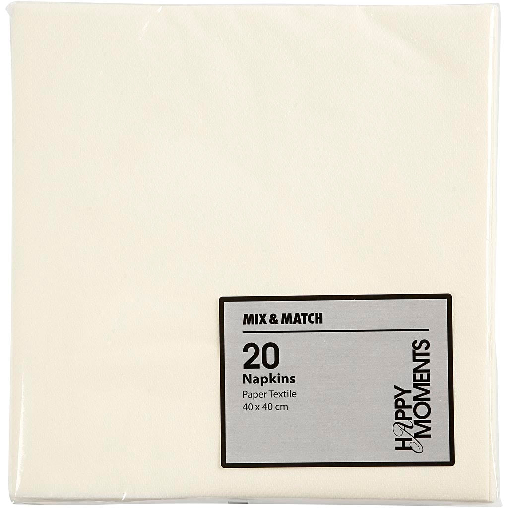Servietter, str. 40x40 cm, 60 g, råhvid, 20 stk./ 1 pk.