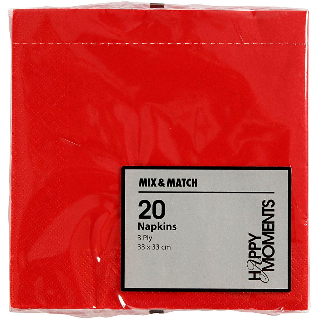 Servietter, str. 33x33 cm, rød, 20 stk./ 1 pk.