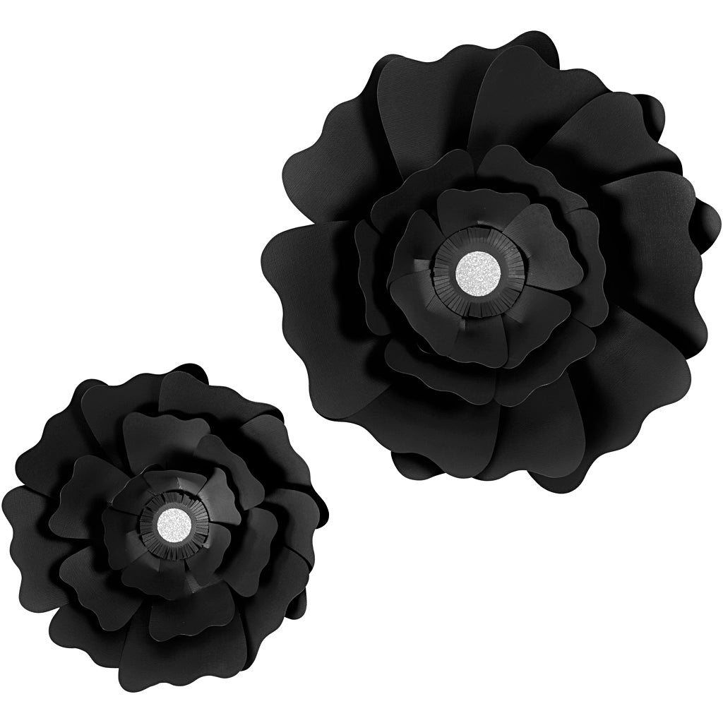 Papirblomster, diam. 15+25 cm, 230 g, sort, 2 stk./ 1 pk.