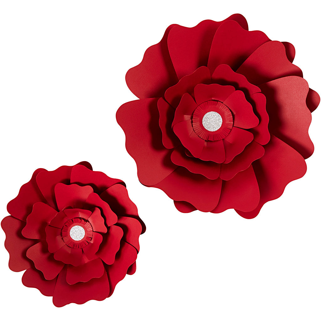 Papirblomster, diam. 15+25 cm, 230 g, rød, 2 stk./ 1 pk.
