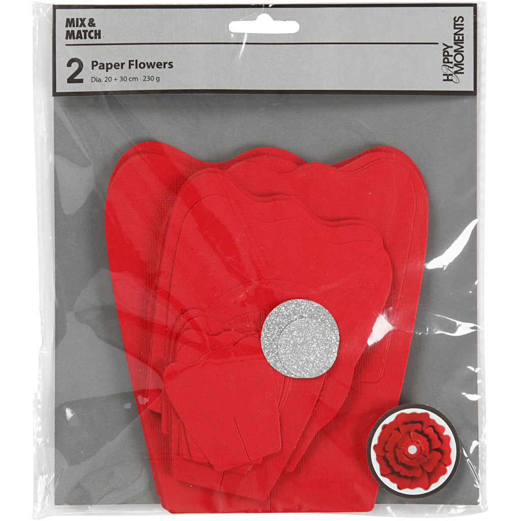 Papirblomster, diam. 15+25 cm, 230 g, rød, 2 stk./ 1 pk.