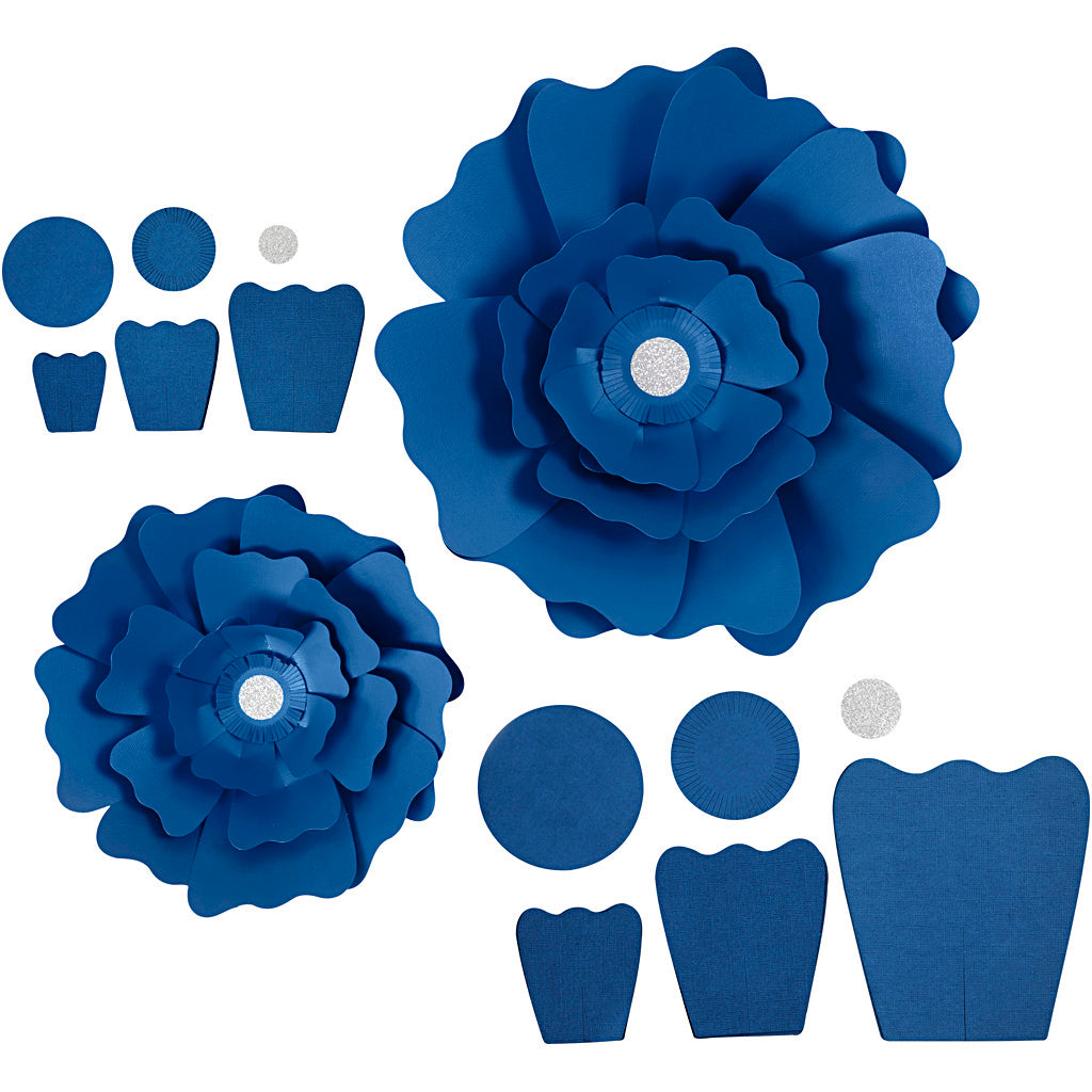 Papirblomster, diam. 15+25 cm, 230 g, blå, 2 stk./ 1 pk.