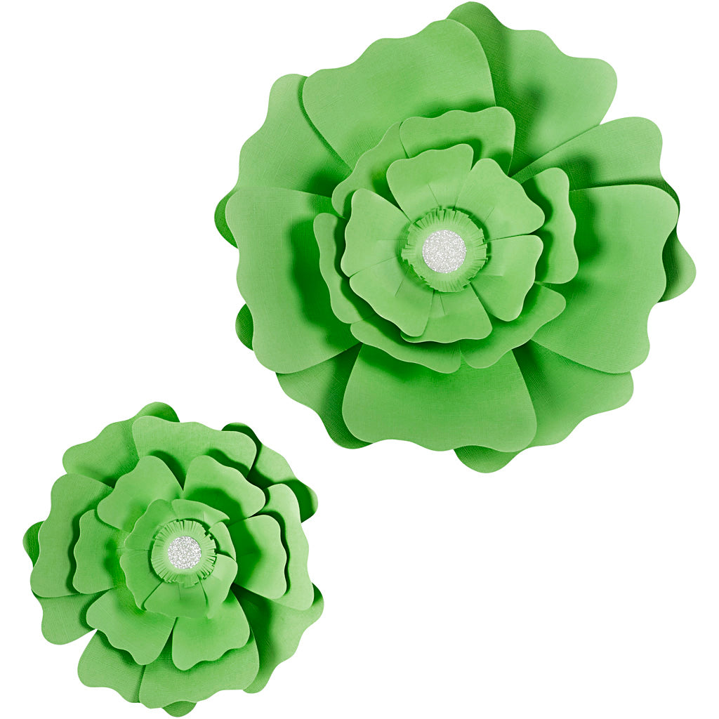 Papirblomster, diam. 15+25 cm, 230 g, grøn, 2 stk./ 1 pk.