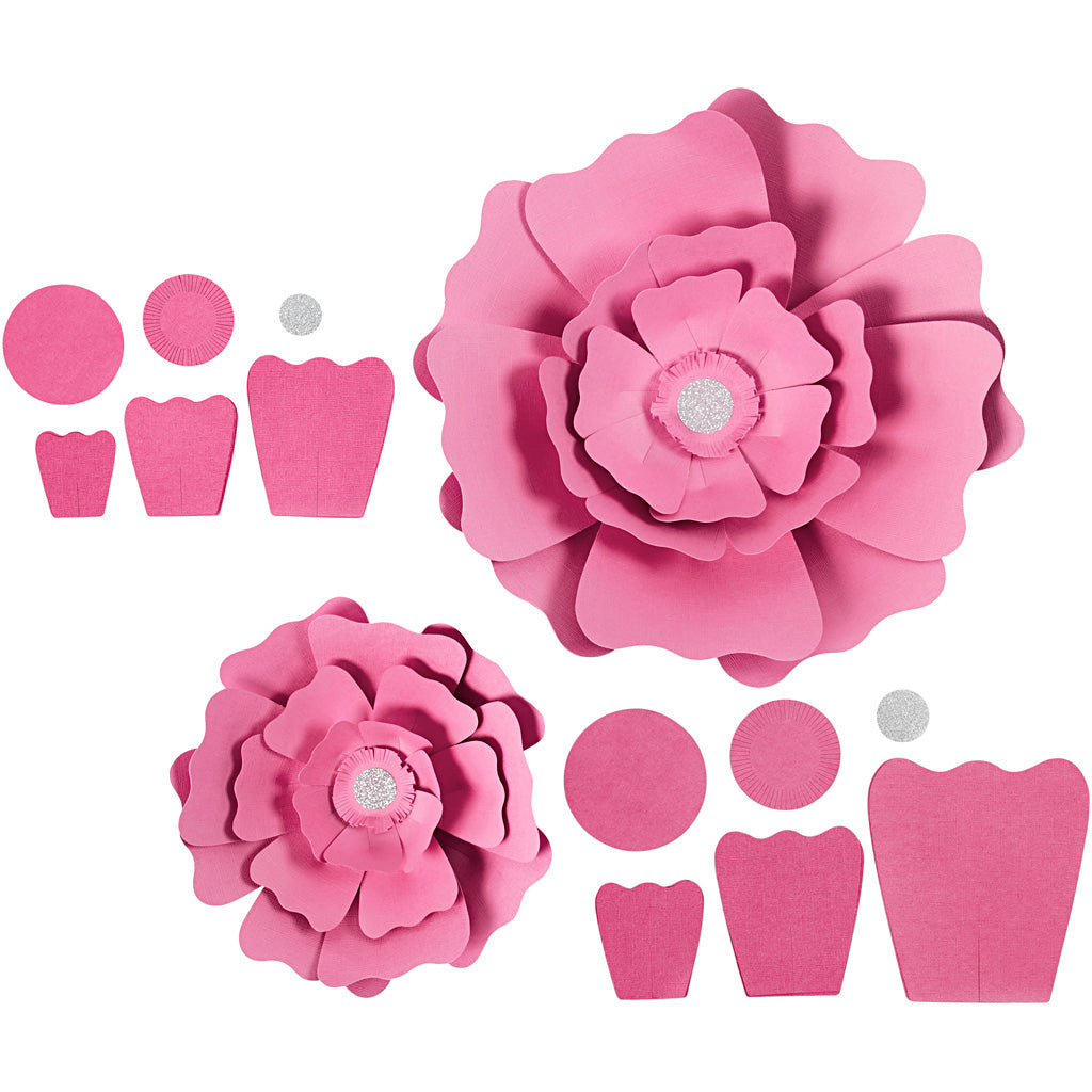 Papirblomster, diam. 15+25 cm, 230 g, lyserød, 2 stk./ 1 pk.