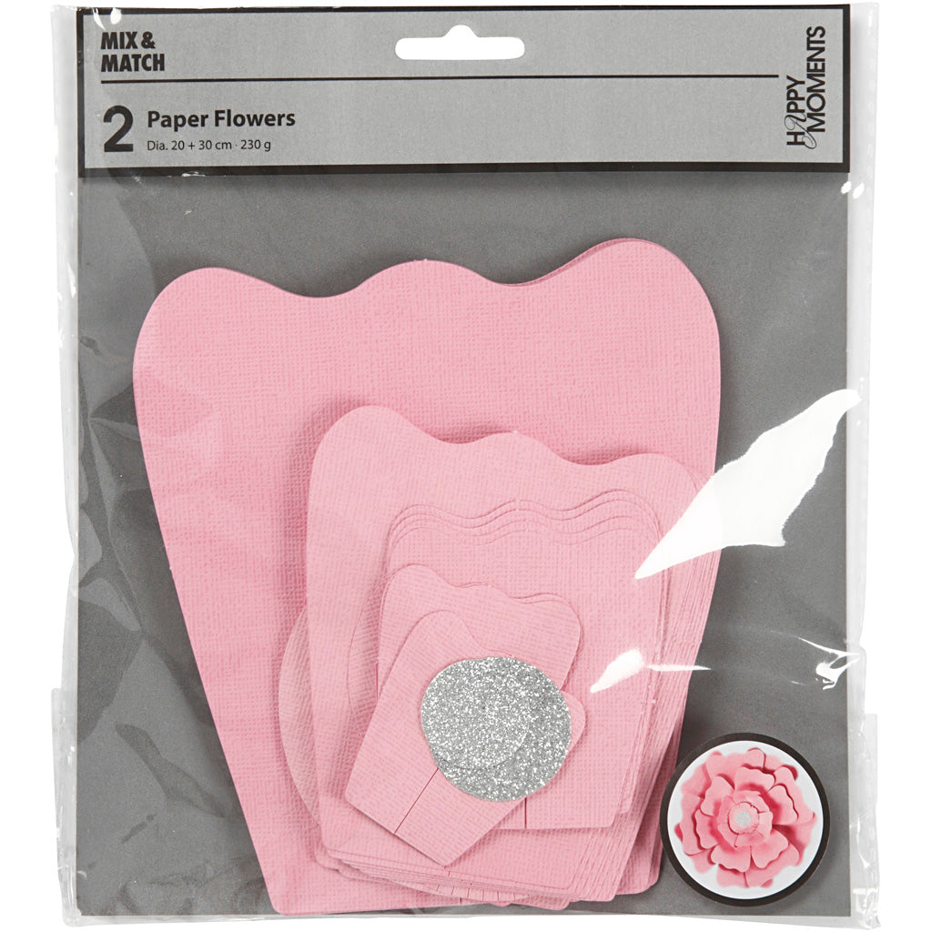 Papirblomster, diam. 15+25 cm, 230 g, lyserød, 2 stk./ 1 pk.