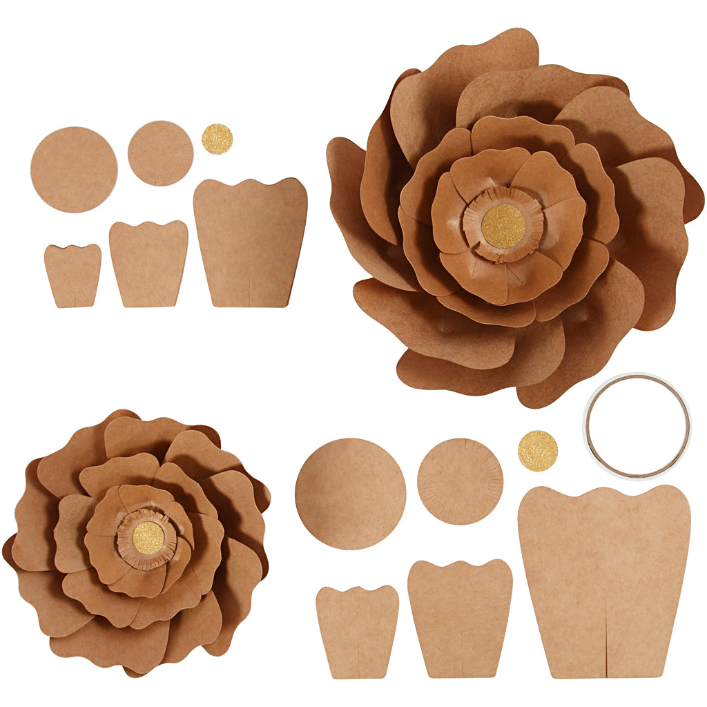 Papirblomster, diam. 15+25 cm, natur, 2 stk./ 1 pk.