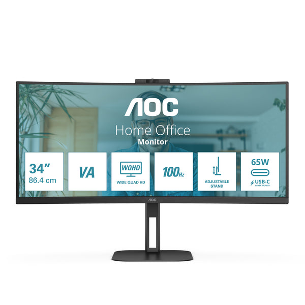 AOC Value-line CU34V5CW/BK 34 3440 x 1440 (UltraWide) HDMI DisplayPort USB-C 100Hz  Dockingskærm