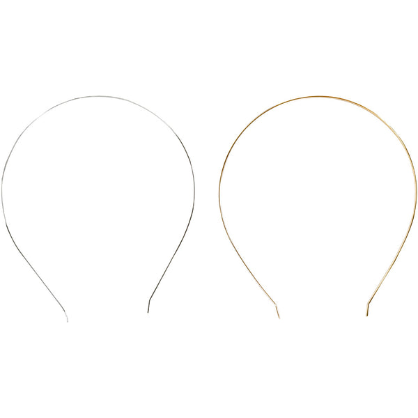 Hårbøjle, L: 14 cm, B: 5 mm, forgyldt, forsølvet, 2 stk./ 1 pk.