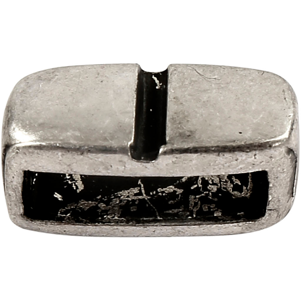 Ledperle, str. 6x14 mm, hulstr. 10x3 mm, antik sølv, 5 stk./ 1 pk.