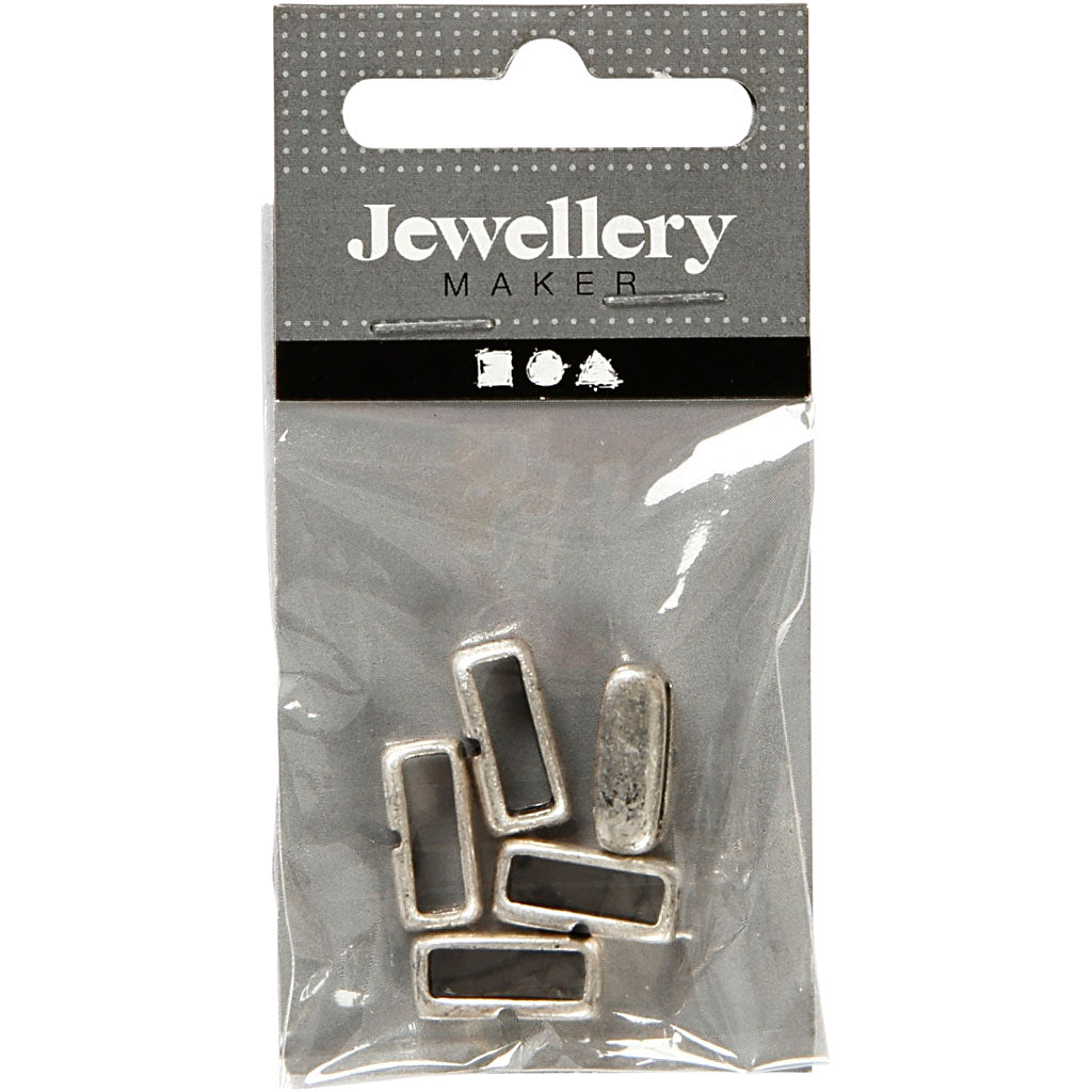 Ledperle, str. 6x14 mm, hulstr. 10x3 mm, antik sølv, 5 stk./ 1 pk.