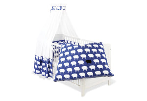 Pinolino Tekstil Udstyr til Tremme-/Babyseng (4 dele), Happy Sheep/Blå