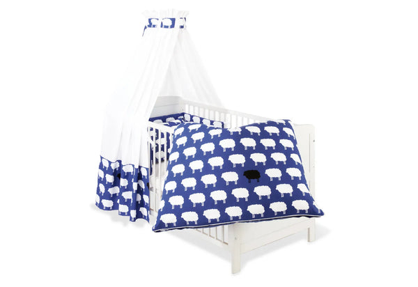 Pinolino Tekstil Udstyr til Tremme-/Babyseng (4 dele), Happy Sheep/Blå