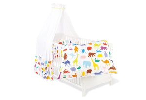 Pinolino Tekstil Udstyr til Tremme-/Babyseng (4 dele), Happy Zoo