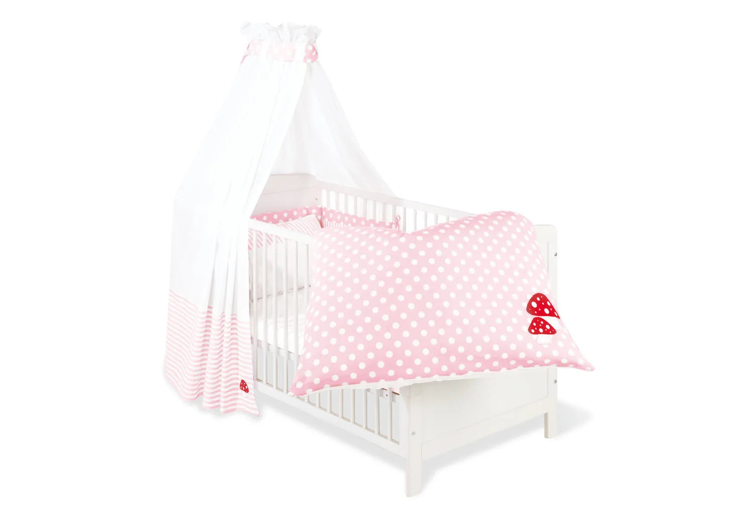 Pinolino Tekstil Udstyr til Tremme-/Babyseng (4 dele), Glückspilz, Rosa