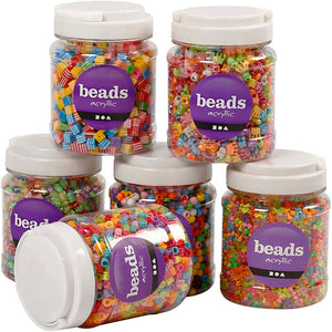 Perlemix, str. 7-10 mm, hulstr. 2-4 mm, ca. 2400 g, ass. farver, 6x700 ml/ 1 pk.