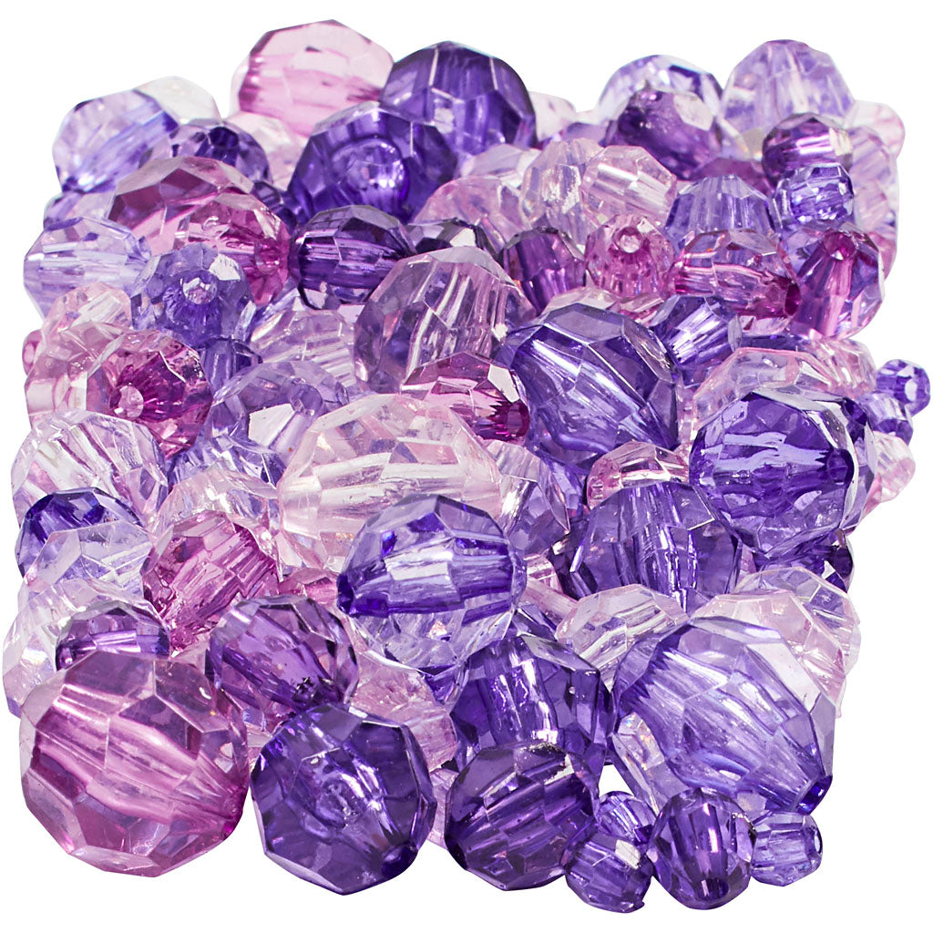 Facetperler, str. 4-12 mm, hulstr. 1-2,5 mm, lilla, 250 g/ 1 pk.