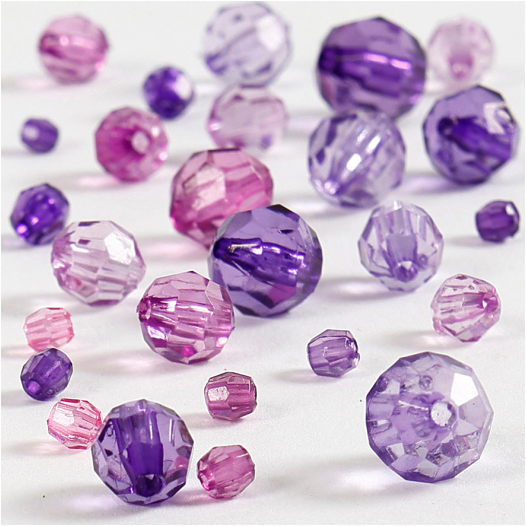 Facetperler, str. 4-12 mm, hulstr. 1-2,5 mm, lilla, 250 g/ 1 pk.