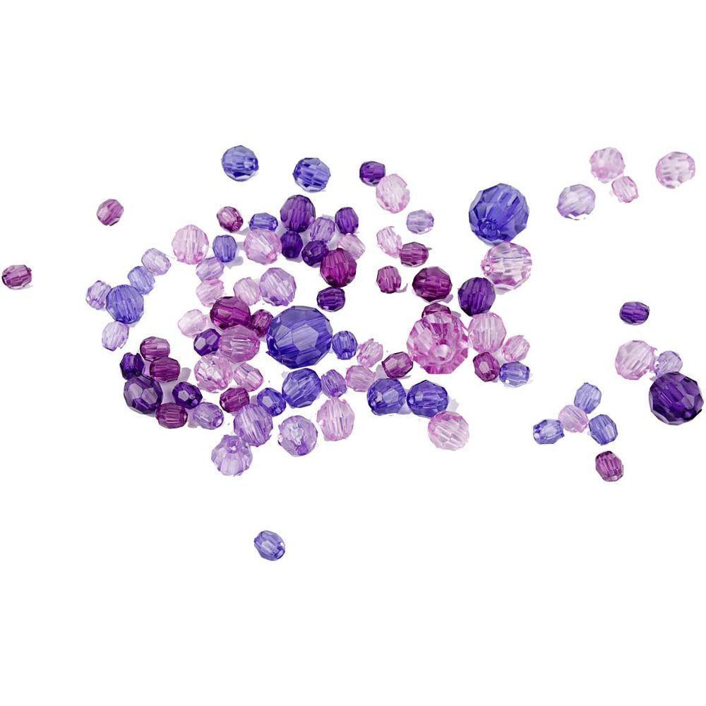 Facetperler, str. 4-12 mm, hulstr. 1-2,5 mm, lilla, 250 g/ 1 pk.