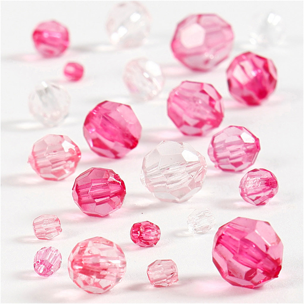 Facetperler, str. 4-12 mm, hulstr. 1-2,5 mm, pink (081), 250 g/ 1 pk.