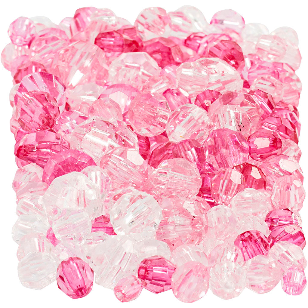 Facetperler, str. 4-12 mm, hulstr. 1-2,5 mm, ca. 860 stk., pink (081), 250 g/ 1 pk.
