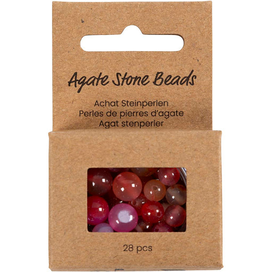 Agat stenperler, diam. 6+8+10 mm, hulstr. 0,9-1 mm, beige, rosa, 28 stk./ 1 pk.