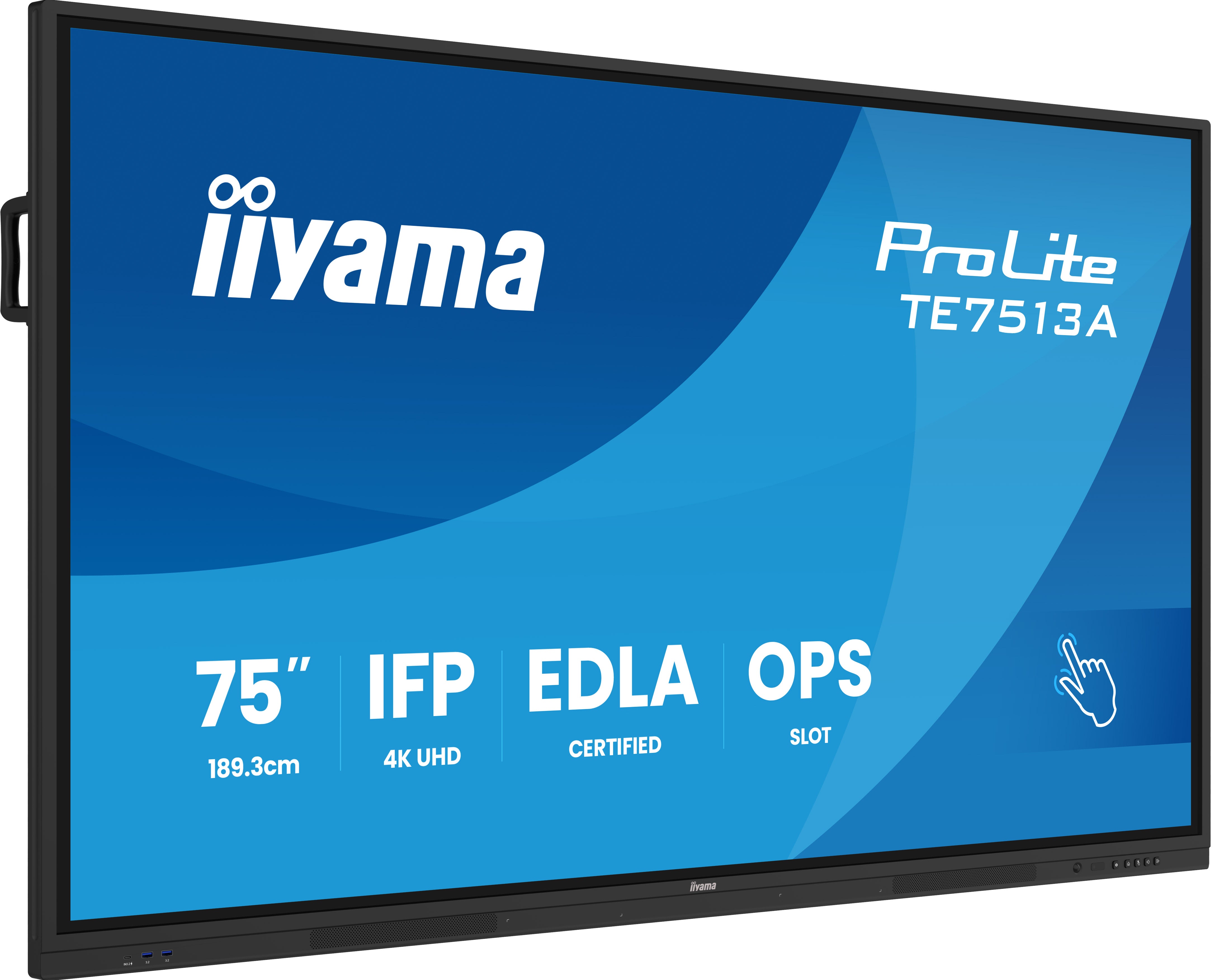 iiyama TE7513A-B1AG skilte display Interaktivt fladpanel 190,5 cm (75) Wi-Fi 450 cd/m² 4K Ultra HD Sort Berøringsskærm Indbygget processer Android 18/7