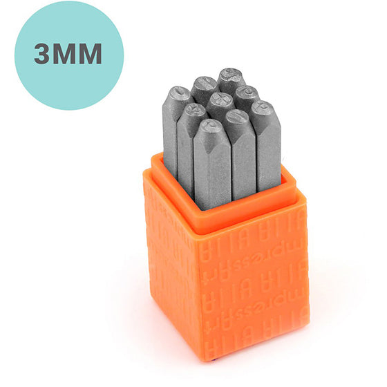 Prægestempler, Talrækken, str. 3 mm, Skrifttype: Sans Serif, 9 stk./ 1 sæt