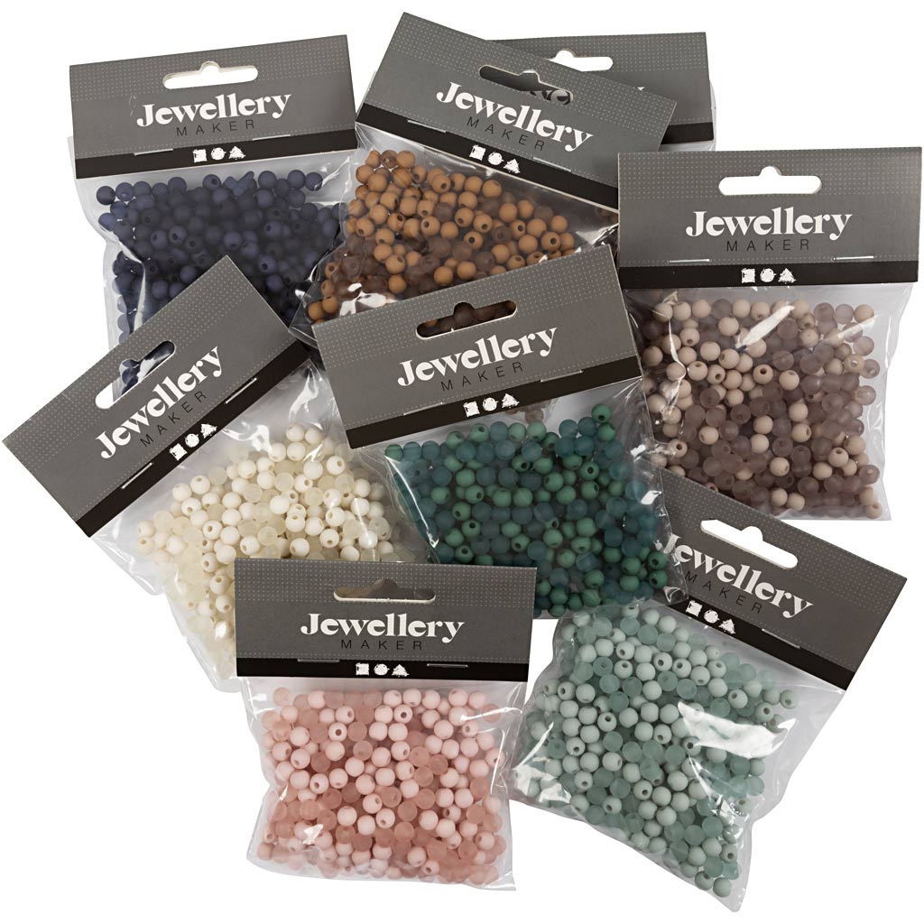 Plastperler, diam. 6 mm, hulstr. 1,5 mm, Indhold kan variere, ca. 10x150 stk., ass. farver, 8x40 g/ 1 pk.