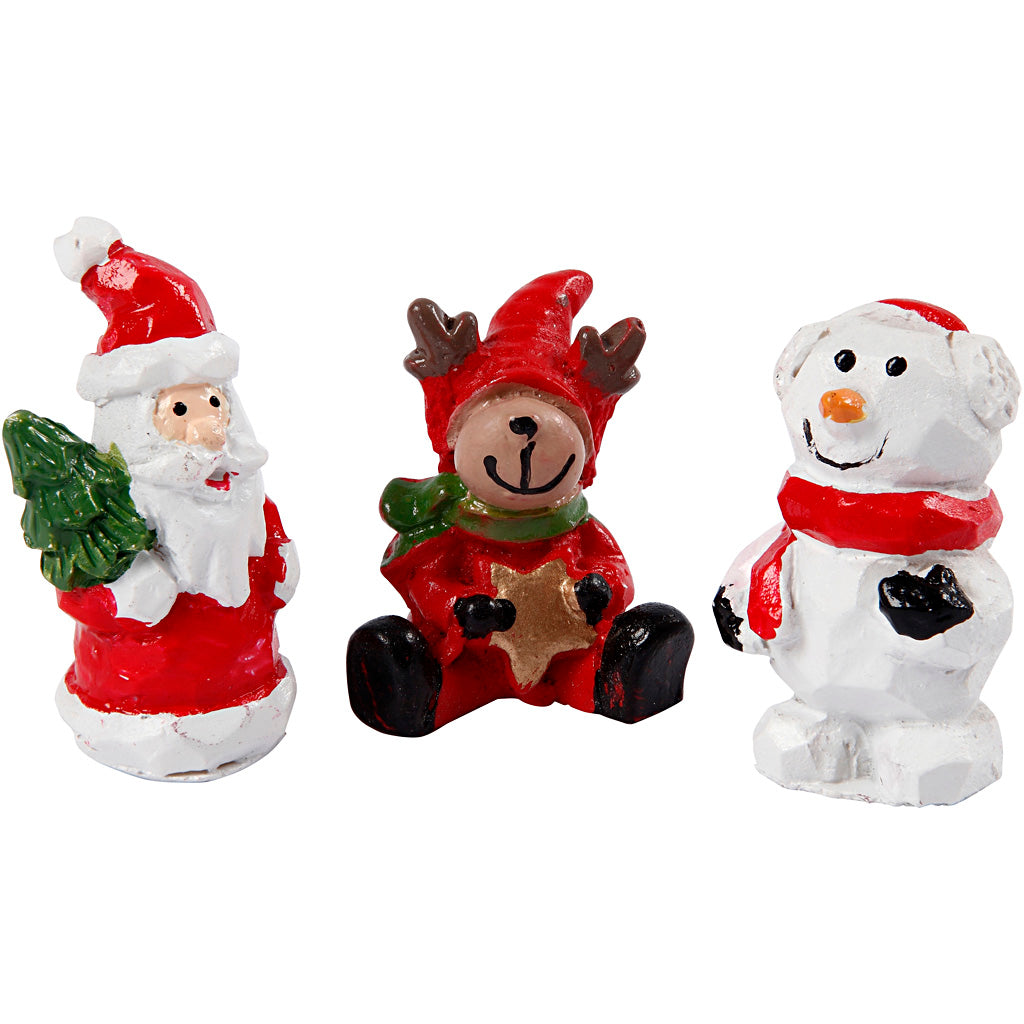 Minifigurer, julemand, rensdyr og snemand, H: 35 mm, L: 10 mm, 3 stk./ 1 pk.