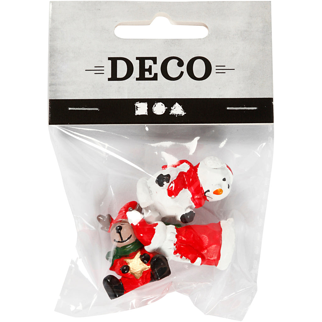 Minifigurer, julemand, rensdyr og snemand, H: 35 mm, L: 10 mm, 3 stk./ 1 pk.