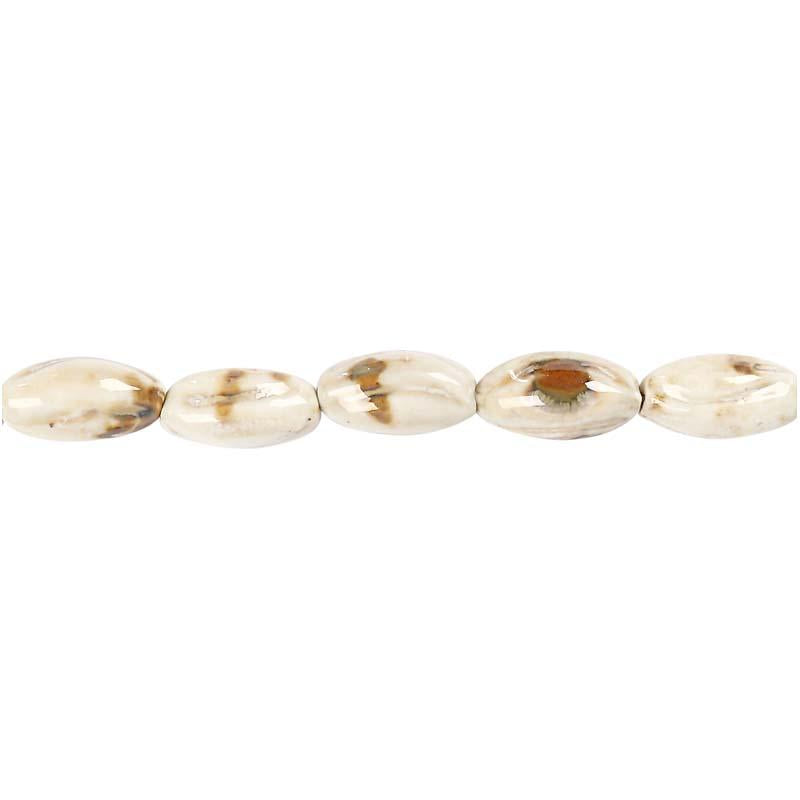 Pottery Beads, tøndeformet, diam. 23x12 mm, hulstr. 2 mm, råhvid, 9 stk./ 1 pk.