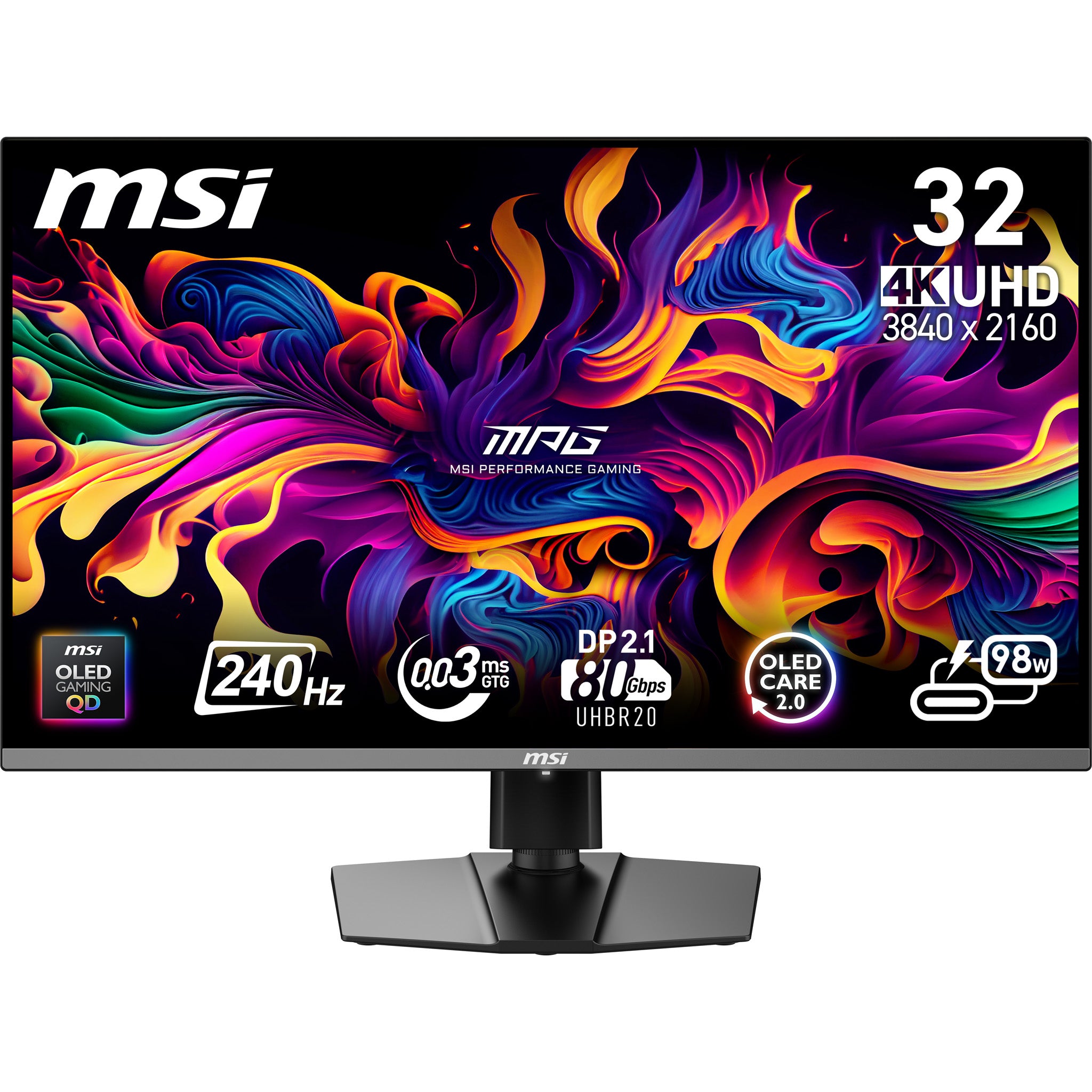 MSI MPG 322URX QD-OLED 32 3820 x 2160 HDMI DisplayPort USB-C 240Hz Pivot Skærm