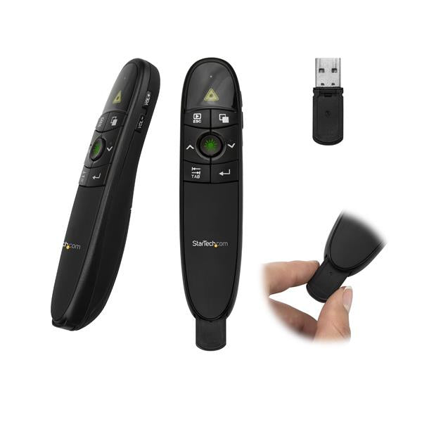 StarTech.com Wireless Presentation Remote Green Laser Pointer - 90 ft. (27 m) - USB Presentation Clicker for Mac and Windows (PRESREMOTEG) Fjernbetjening til præsentation Sort