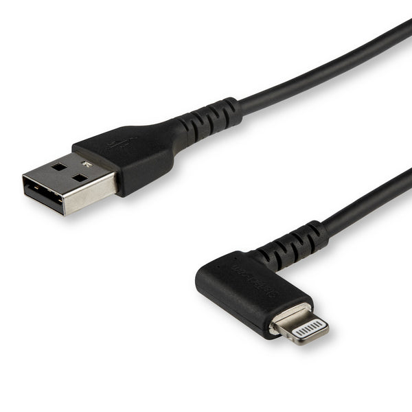 StarTech.com 2m USB A to Lightning Cable iPhone iPad Durable Right Angled 90 Degree Black Charger Cord w/Aramid Fiber Apple MFI Certified Lightning-kabel 2m