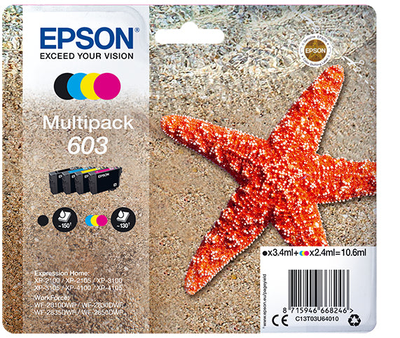 Epson 603 Multipack Sort Gul Cyan Magenta Blæk C13T03U64020