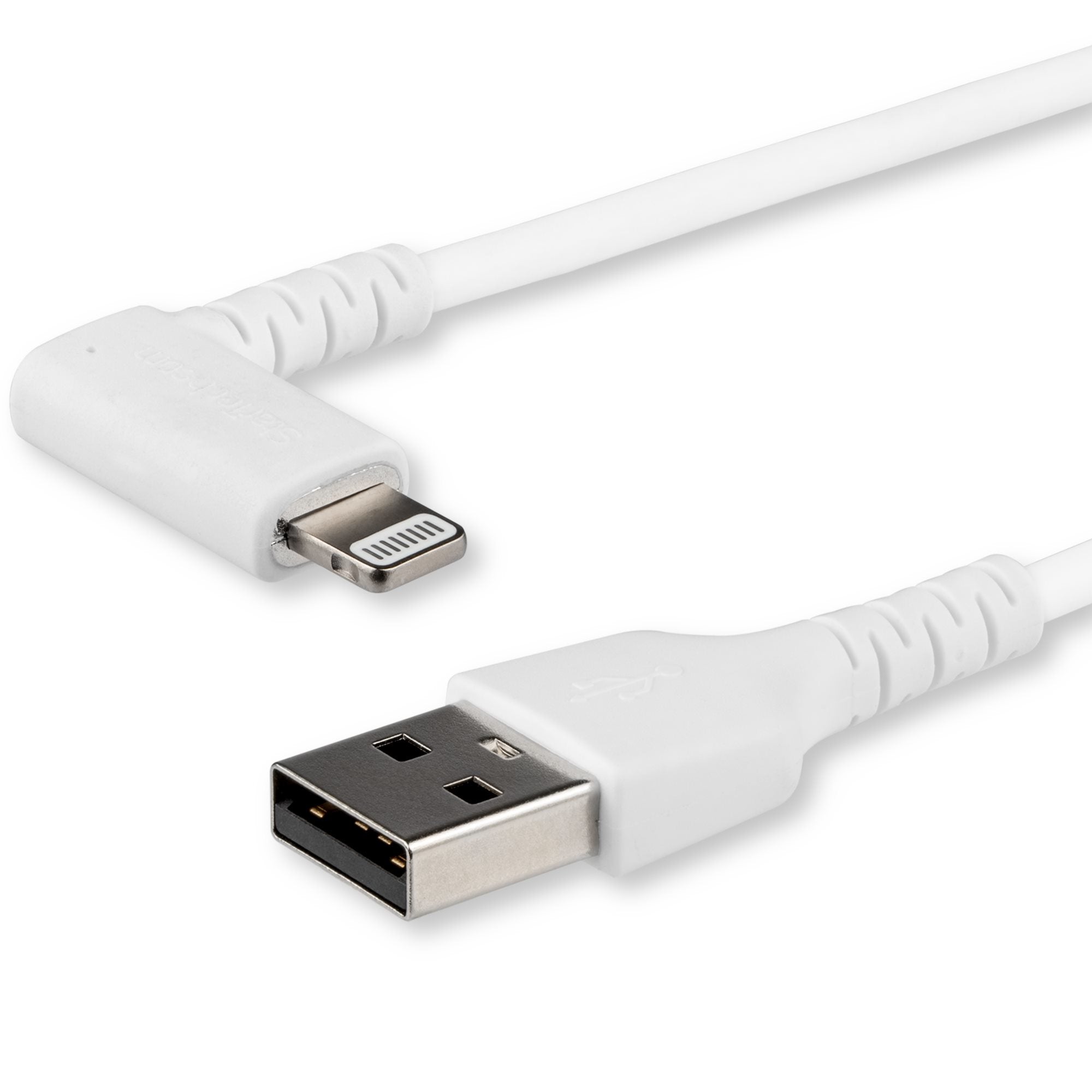 StarTech.com 1m USB A to Lightning Cable iPhone iPad Durable Right Angled 90 Degree White Charger Cord w/Aramid Fiber Apple MFI Certified Lightning-kabel 1m