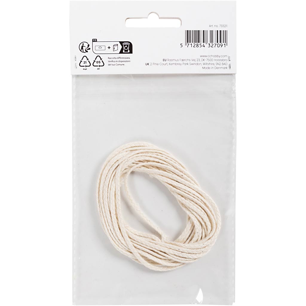 Væge, Passer til dyppelys (diam. 30 mm) og støbelys (diam. 80-100 mm) , B: 2 mm, 100 g, 3 m/ 1 pk.