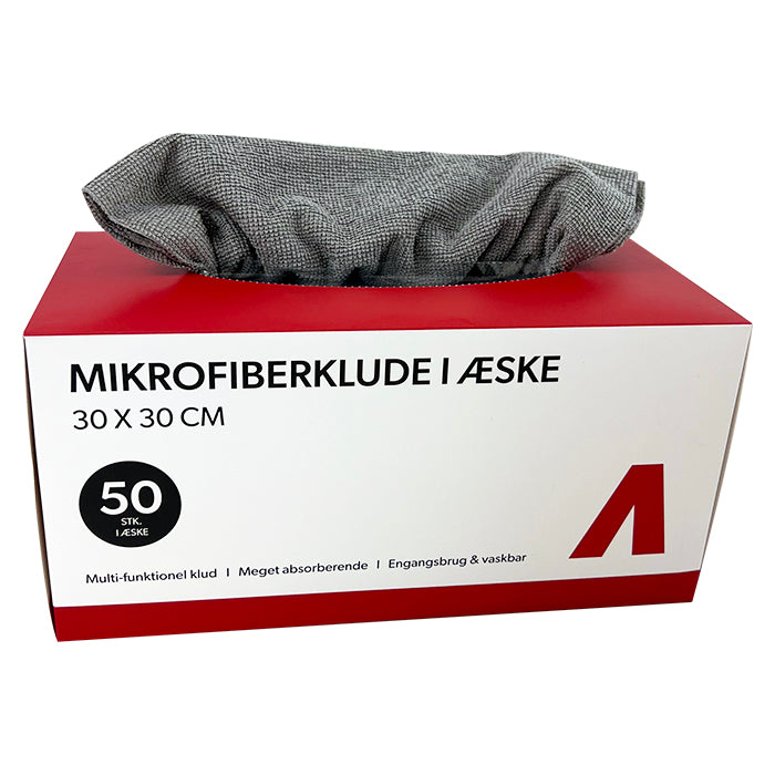 Mikrofiberklude i kasse, 30x30cm, 180gsm, 50 stk