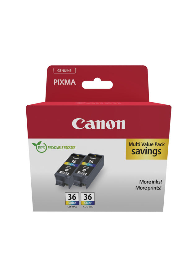 Canon CLI 36 Color Twin Pack Farve (cyan, magenta, gul) 249 sider Blækbeholder