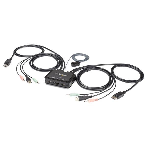 StarTech.com 2 Port DisplayPort KVM  - 4K 60Hz - UHD DP 1.2 USB KVM  w/ 4ft Cables & Audio - Bus Powered & Remote ing KVM / audio-switch Desktop