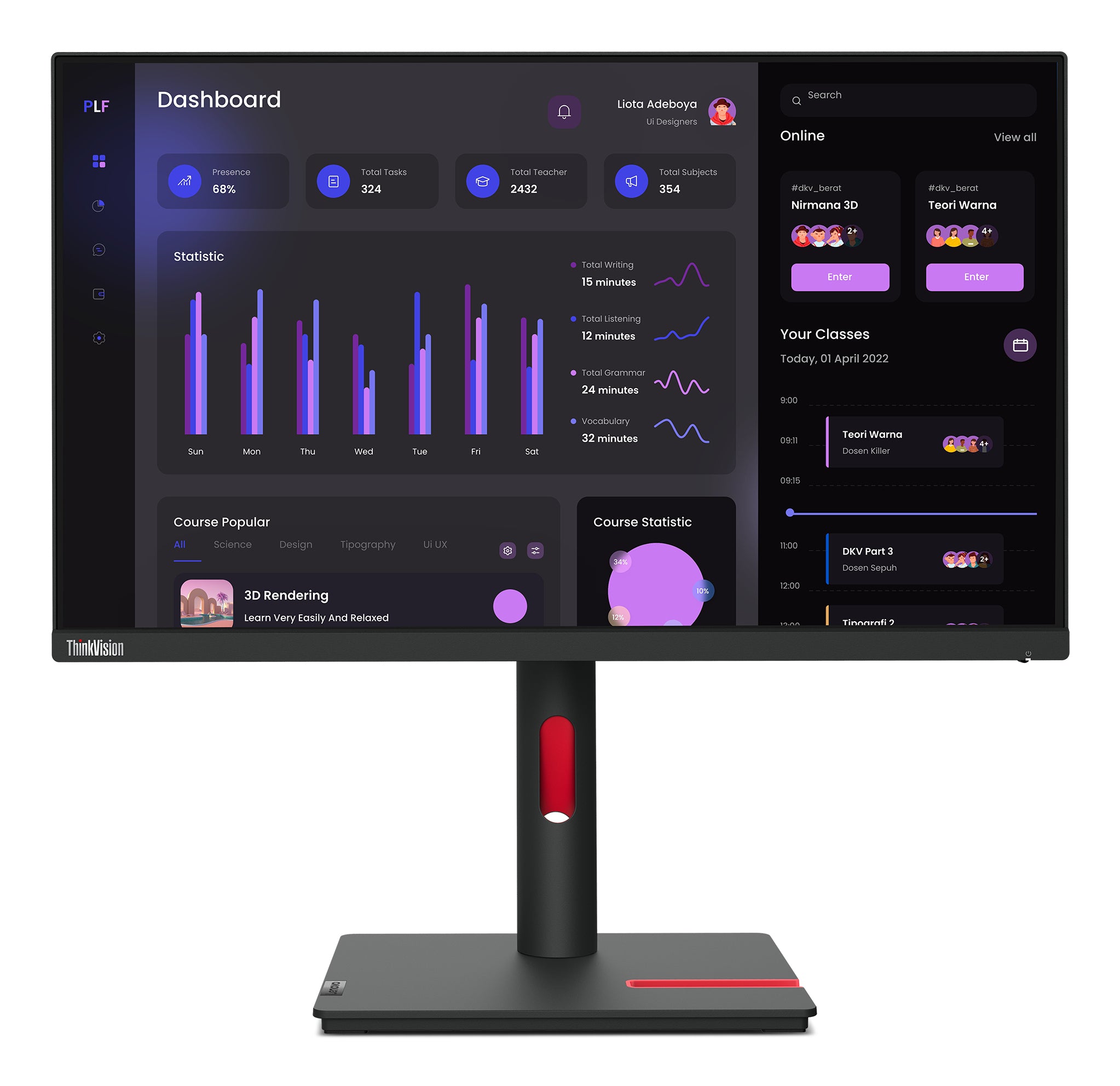 Lenovo ThinkVision T24i-30 23.8 IPS 1920 x 1080 (Full HD) VGA HDMI DisplayPort 60Hz