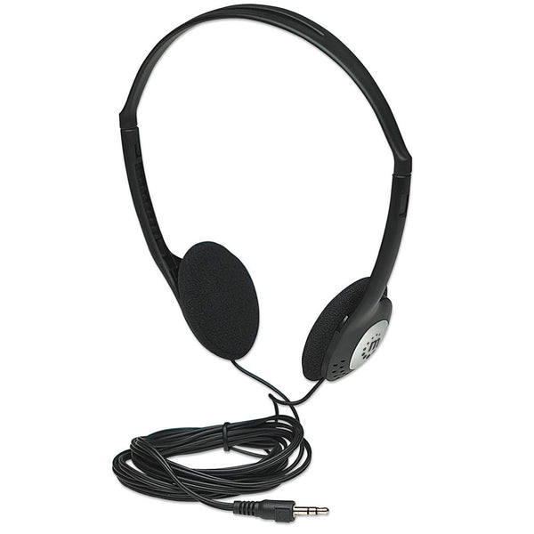 Manhattan Stereo Headphones, Lightweight and adjustable cushioned earpads, two 3.5mm plugs, cable 2.2m, Black, Blister Kabling Hovedtelefoner Sort