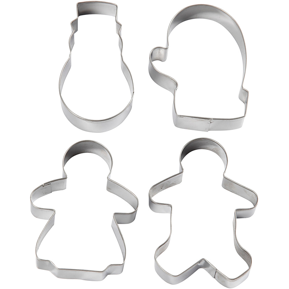 Udstiksforme, kagekone, kagemand, vante og snemand, H: 8 cm, 4 stk./ 1 pk.