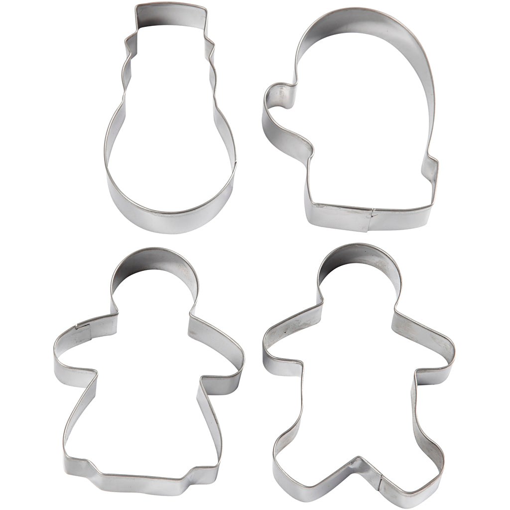 Udstiksforme, kagekone, kagemand, vante og snemand, H: 8 cm, 4 stk./ 1 pk.