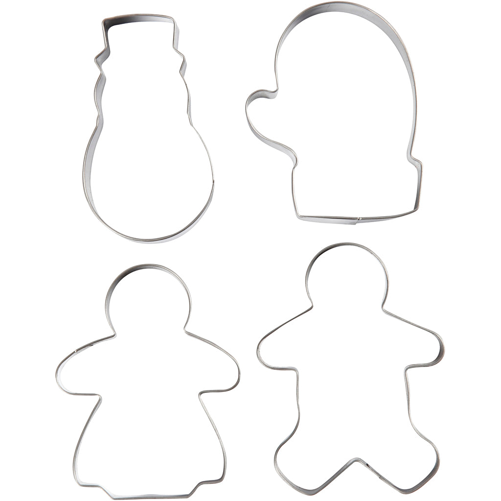 Udstiksforme, kagekone, kagemand, vante og snemand, H: 8 cm, 4 stk./ 1 pk.