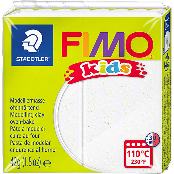 FIMO® Kids Ler, glitter, hvid, 42 g/ 1 pk.