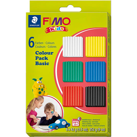 FIMO® Kids Ler, standardfarver, 6x42 g/ 1 pk.