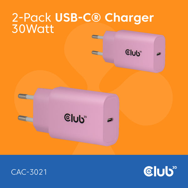 Club 3D CAC-3021 30Watt Strømforsyningsadapter Pink 2 stk.