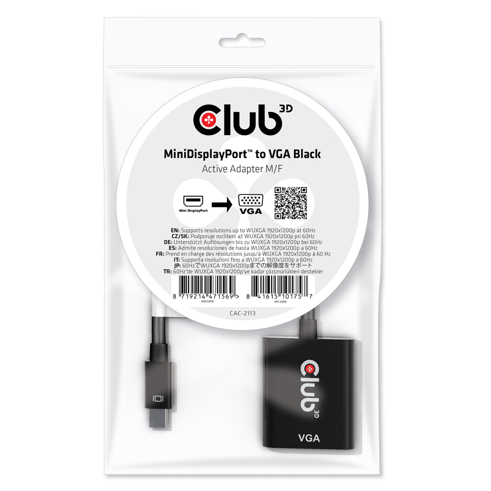 Club 3D CAC-2113 Mini DisplayPort 1.1a til VGA (HD-15) videoadapter Sort